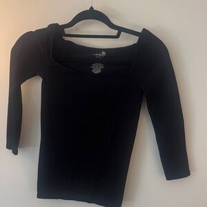 Free People Black Square Neck Long Sleeve Top with Puff Shoulders
